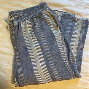 Old Navy wide-leg linen pants - chambray stripe - pockets - drawstring waist XXL